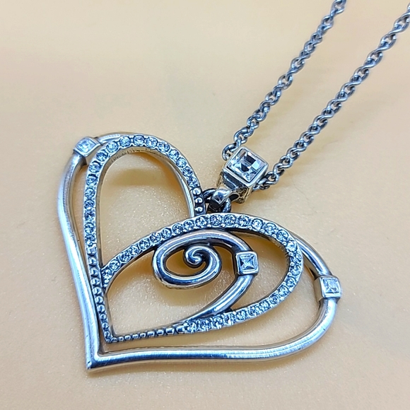 Brighton "CELESTIA LOVE" Silver Inset Swarovski Crystal Heart in Heart Pendant! - Picture 1 of 12